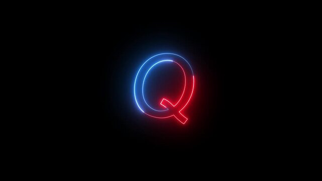 Glowing Neon Letter Q Animation Red and Blue Light on Dark Background