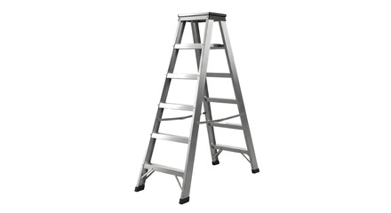 A silver metal ladder stands alone against a black background © Romeryo