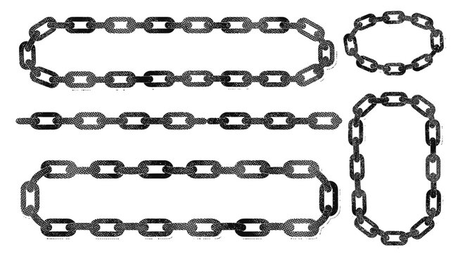 Collection of various metal chain links.
