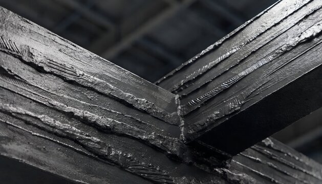 Close-up of industrial concrete or stone layers showing rough texture and weathered architectural detail.