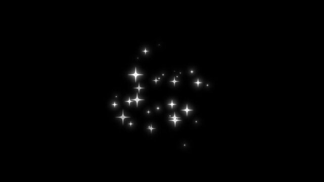 Glitter sparkle animation, white twinkling star particles, fairy dust trail, magic glow shimmer effect, bokeh light burst, chroma key black screen, seamless loop, 4k ultra hd video