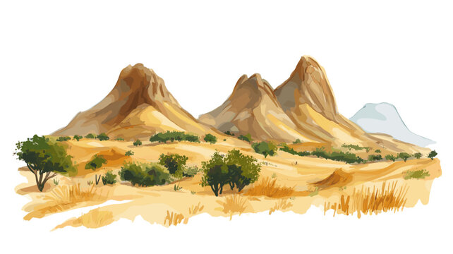 Sindou Peaks. Sindou Peaks hand drawn watercolor illustration on white background
