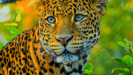 Gaze of the Wild: A Striking Close-Up Portrait of a Leopard in Lush Green Habitat © AHMED BADAWY
