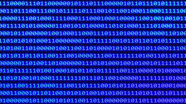 blue binary code background, backdrop of 1s and 0s moving, Data Center and Cloud Computing Concept, Cyberspace and Cyber security, Technology Matrix Animation. Neon Glow, AI Data Loading or Processing