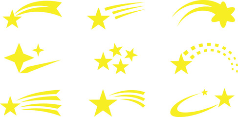 Yellow shooting star icon set. Comet and meteor silhouettes - stock vector © Creative Juel 