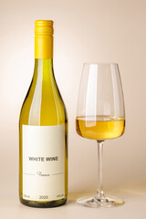 Fototapeta premium White wine bottle mockup with glass