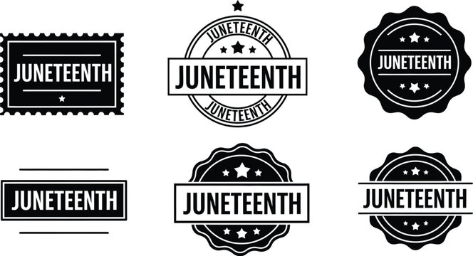 Juneteenth stamps badges celebrating freedom black history vector graphics for juneteenth day