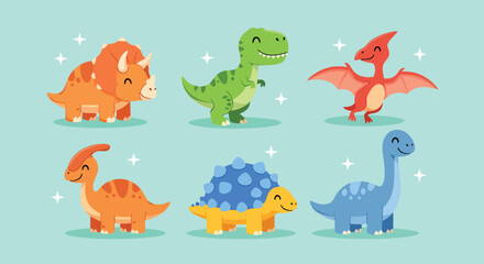 Cute cartoon dinosaurs set for children. © NFS Studio