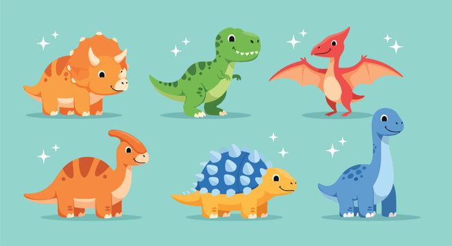 Cute Cartoon Dinosaurs Collection for Kids.