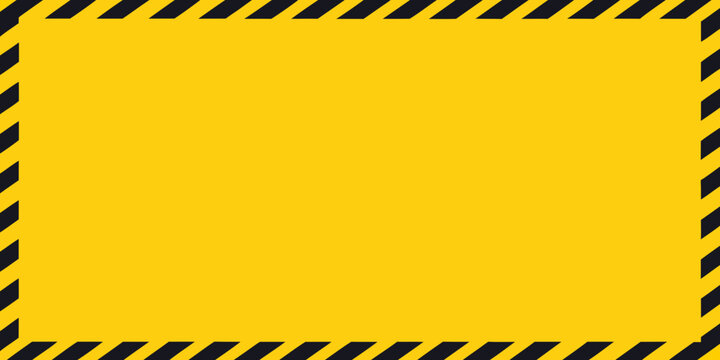 A bright yellow background framed by bold black and yellow caution stripes