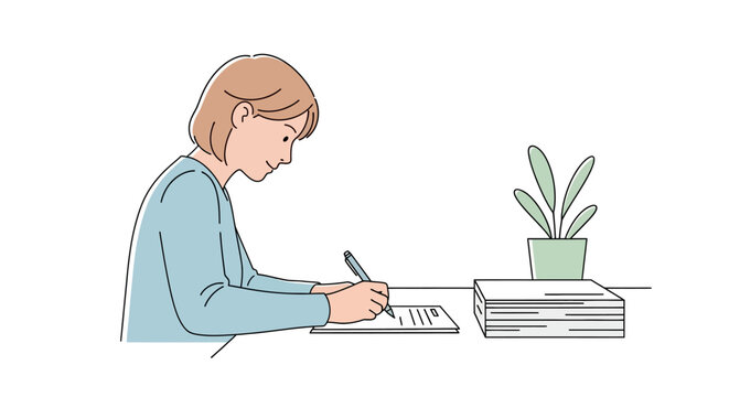 Woman writing on a piece of paper.