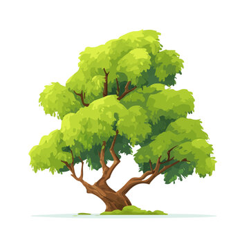 Flat 2D minimalist illustration of a Koa Tree, modern vector design with white background.