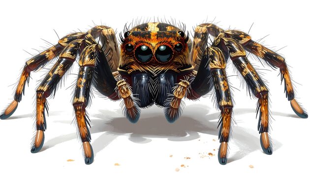 Digitally painted, realistic close-up of a vibrantly colored jumping spider