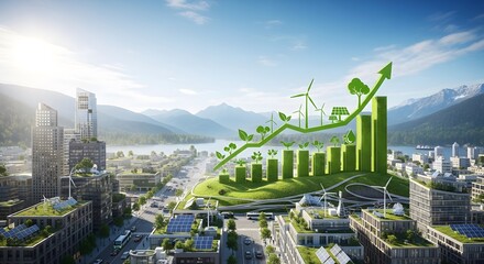 Obraz premium Sustainable economic growth concept with green energy and cityscape