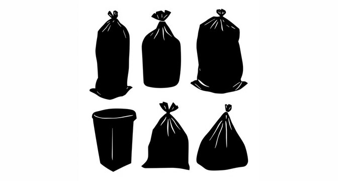 Black Garbage Bag Silhouette Set Waste Collection Icons