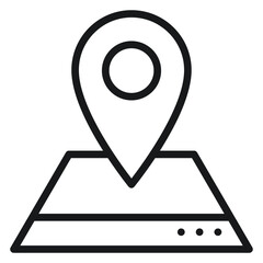 Minimalist black vector icon illustration of a map pin location marker on a digital map or device screen, representing GPS navigation, destination tracking, and point of interest for web apps. © MdKHALILUR