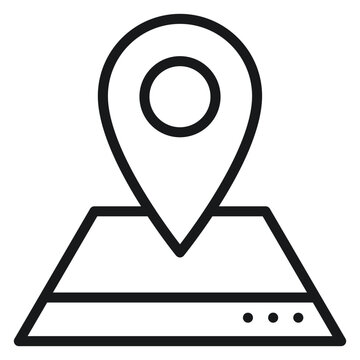 Minimalist black vector icon illustration of a map pin location marker on a digital map or device screen, representing GPS navigation, destination tracking, and point of interest for web apps.