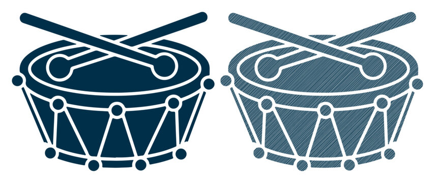 Drum icons, blue drum set, musical instruments, vector graphics