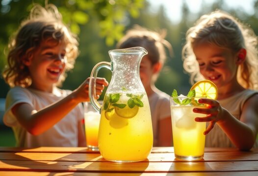 Kids Summer Stand Lemonade Adventure Mint Leaf Splash Refreshing Delight