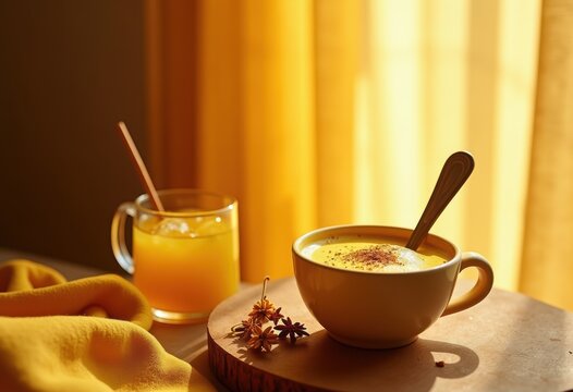 Turmeric Golden Milk Latte Holistic Wellness Studio Ambiance Healing Calmness Transformative Wellness Routine