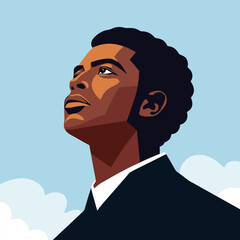 Young african american man looking up. African american man profile portrait illustration. © Tatiana