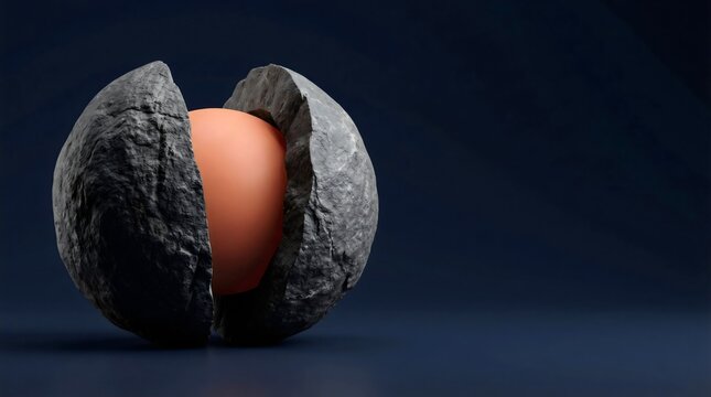 Mental Health EAP Concept with Split Stone Revealing Vulnerable Core on Navy Background
