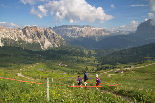 Family trip in the Odles Group, Dolomites, Alps, Italy