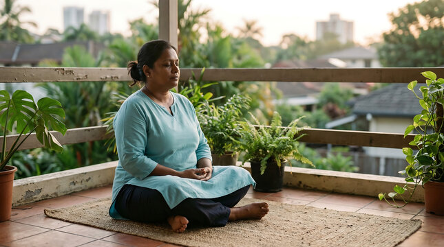 Plus Size South Asian Woman in 40s Relaxing on Bed or Sofa Reading or Resting, Comfortable Home Wear, Soft Afternoon Light, Authentic Body Positive Rest as Self Care India