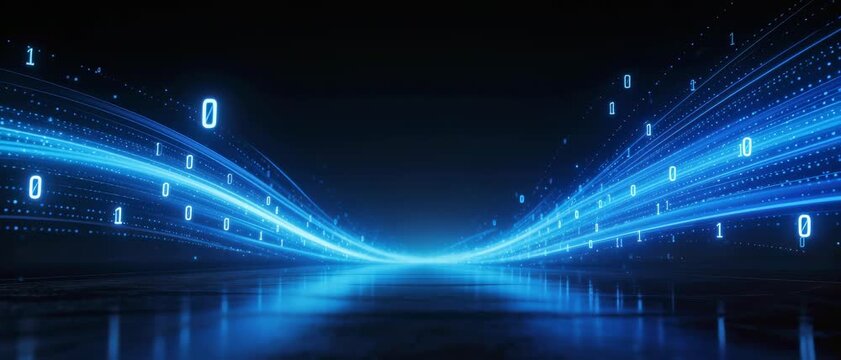 Abstract Visualization from Low Angle in Dark Futuristic Tech & Data Flow Setting