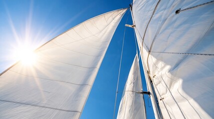 Fototapeta premium Sails Catch Wind Under Bright Sun in Clear Blue Sky During Sailing Activity