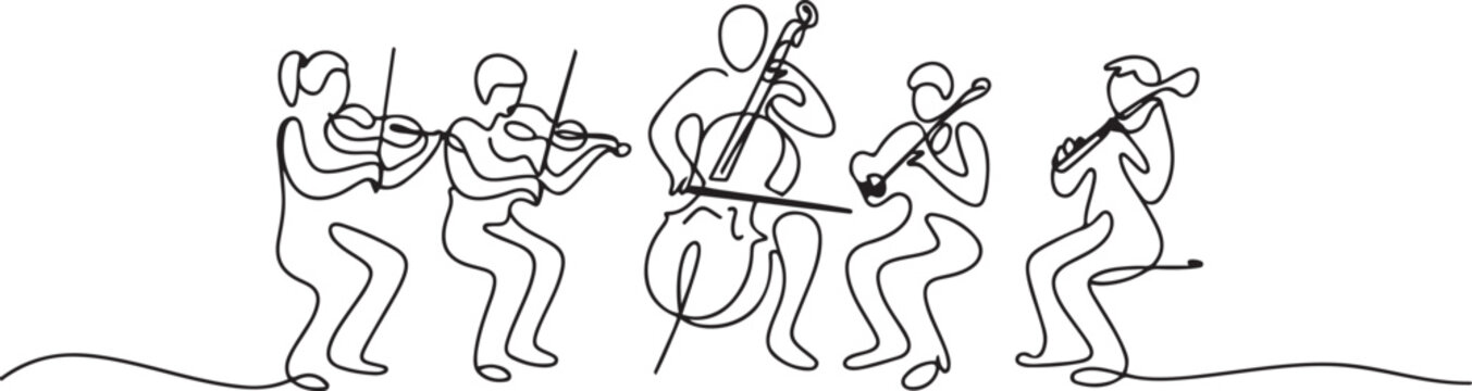 group of people playing music together. grub orchestra. classical music. vector classical music. one line Icon drawing