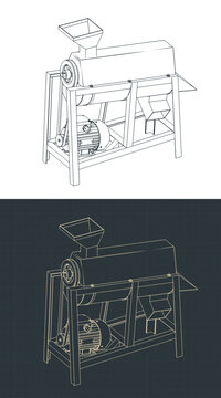 Industrial corn sheller machine isometric blueprints