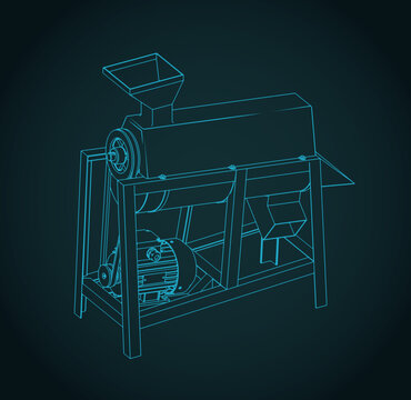 Industrial corn sheller machine isometric blueprint