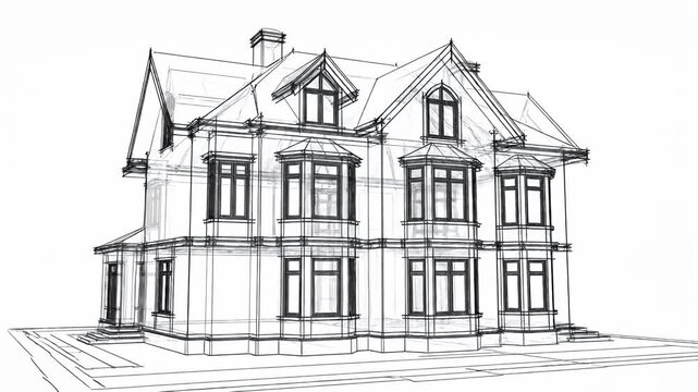 Architectural sketch of a large Victorian style house exterior