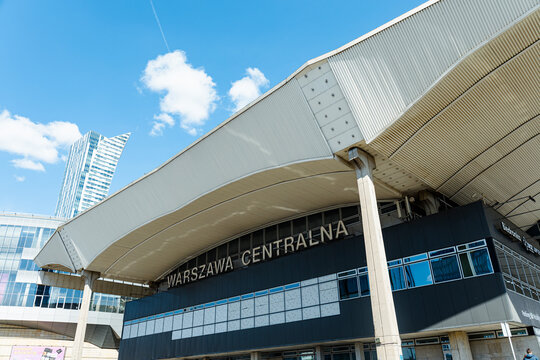 Warsaw, Poland &ndash; April 12, 2026: Warszawa Centralna railway station building with modern architecture and city skyline