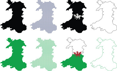 Obraz premium Wales Map Silhouette and Flag Graphic Collection