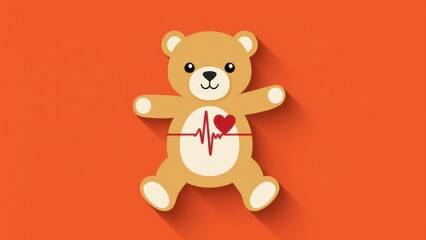 Fototapeta premium Teddy bear with heartbeat line, a symbol of children's health, cardiology, and pediatrics 