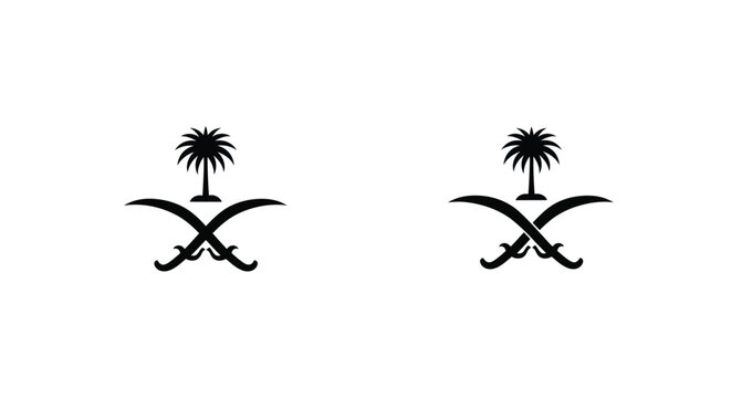 Saudi arabia emblem with palm trees and swords a striking silhouette