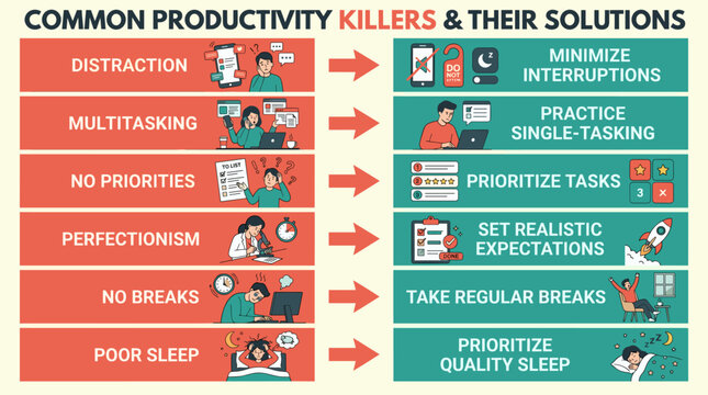Common productivity killers and their solutions for better work efficiency