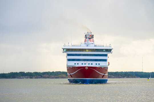 Helsinki, Finland - August 06 2025: Large Passenger Cruise Ship Viking XPRS arriving port.