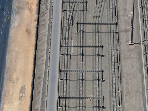 View of railway station with rails for train shunting and turning
