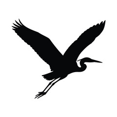 Obraz premium Heron silhouette flying bird long legs wings spread graceful motion isolated.