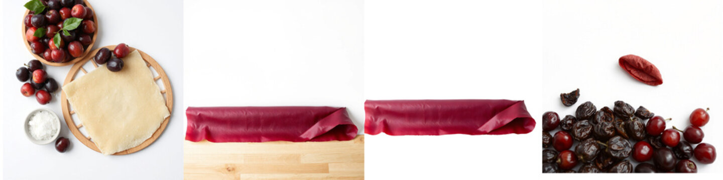 Traditional Georgian tklapi fruit leather roll made from sour fruit puree and sun-dried