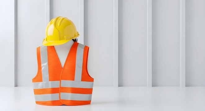 Construction safety gear a yellow helmet and reflective vest on a white background