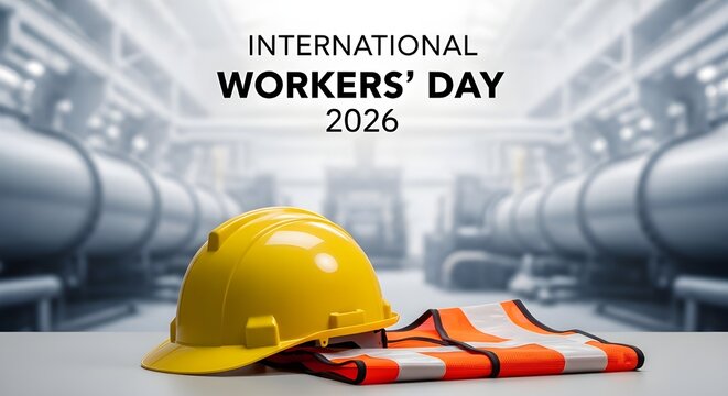 International workers' day 2026 celebrating labor with industrial background and safety gear
