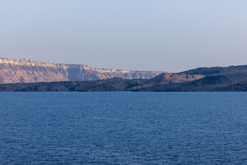 Fototapeta premium View of the volcano Palea Kameni and the Aegean Sea in Santorini Greece