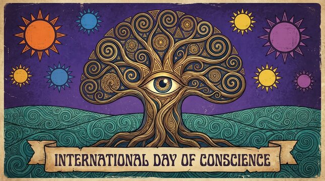 Spiritual Tree Of Life With Central All Seeing Eye Icon