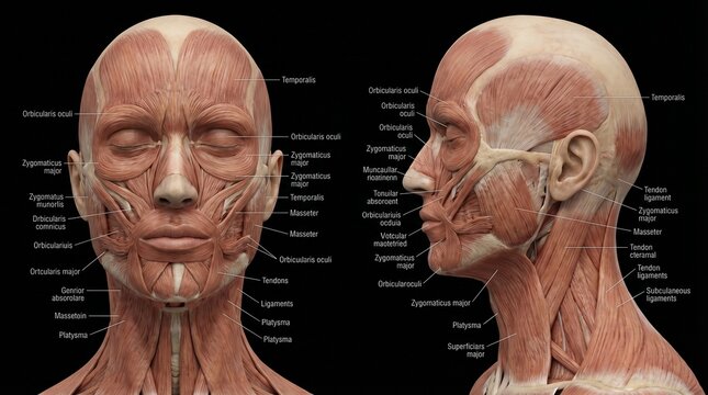 Realistic Human Facial Muscles and Muscular Anatomy Visualization
