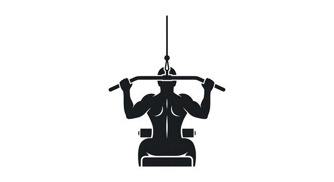 Silhouette athlete performing lat pulldown exercise on gym equipment vector icon