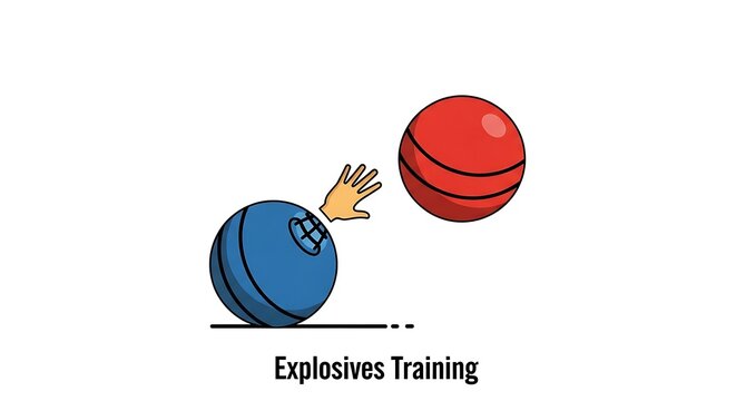 Hand tossing red medicine ball for explosive power training exercise illustration